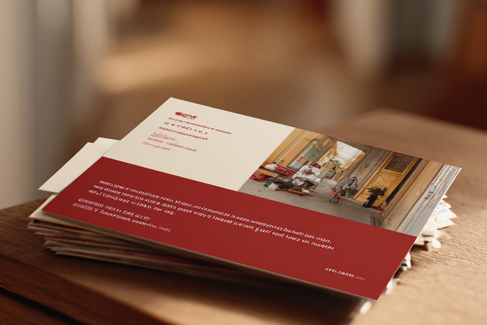 A stack of printed direct mail postcards